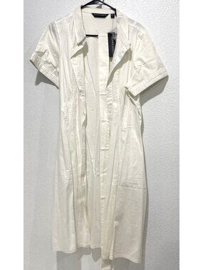 Brooke Shields Timeless White Button Shirt Dress Tie Waist Stretch Womens 18W